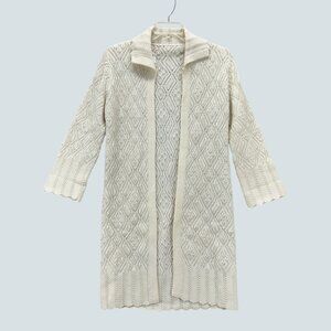 Boho Long Knit Cardigan Beaded Duster Vintage Style Cozy Cottagecore Size M